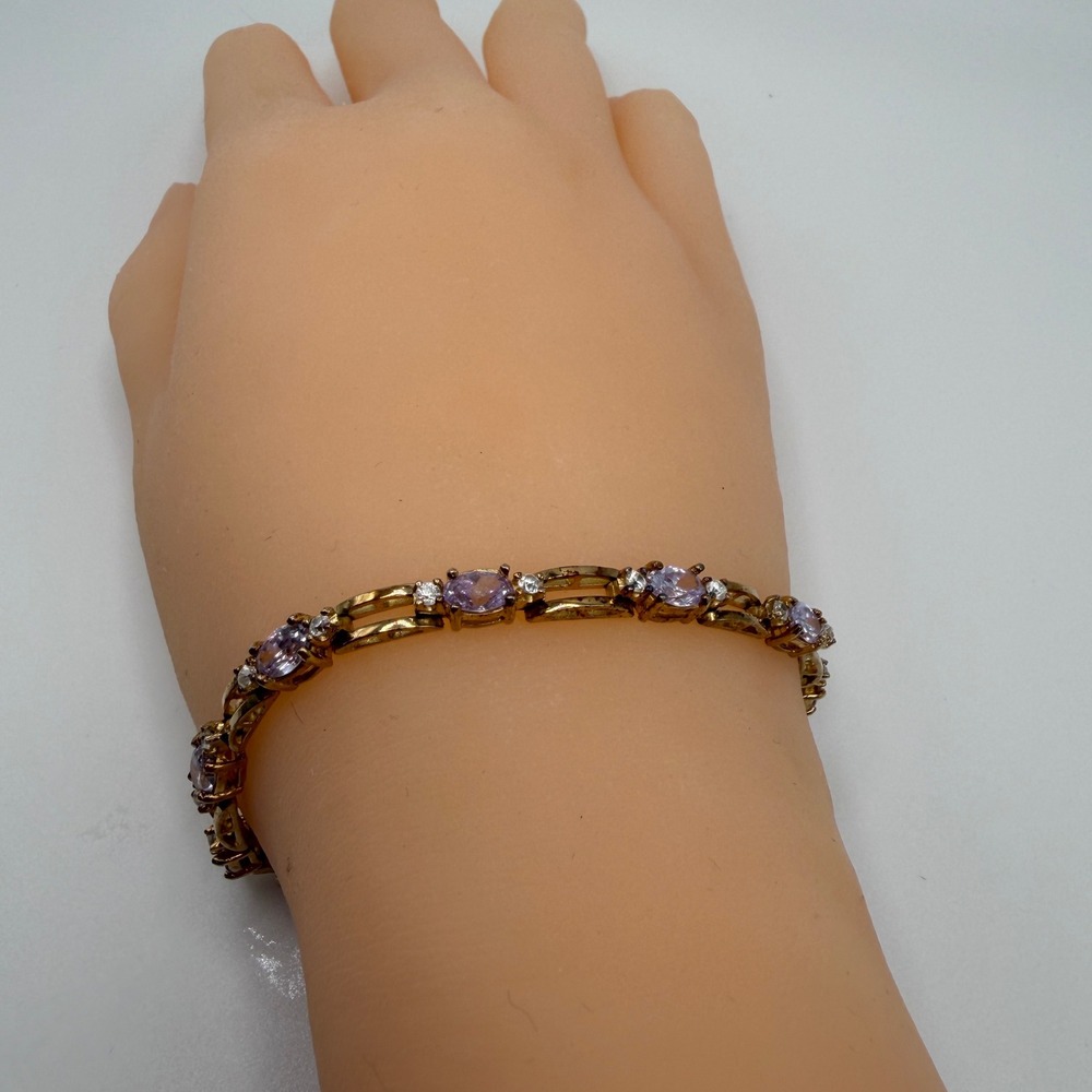 Gold Plated Sterling Silver Lavender Cubic Zirconia Tennis Bracelet